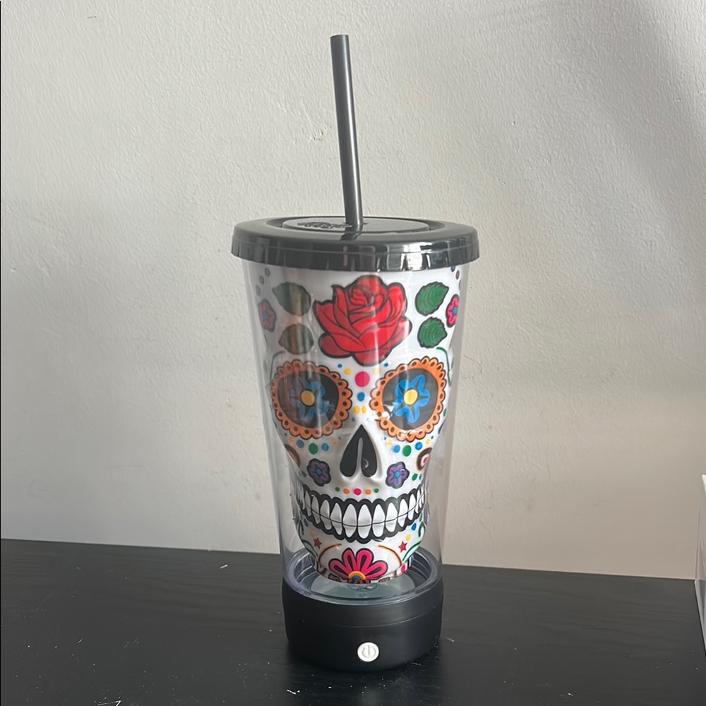 Colorful Light Up Skull Tumbler with Straw